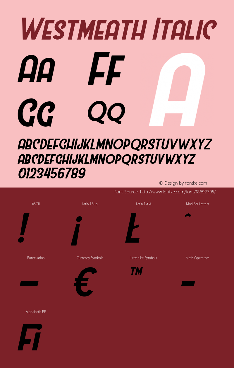 Westmeath Italic 1.000 Font Sample