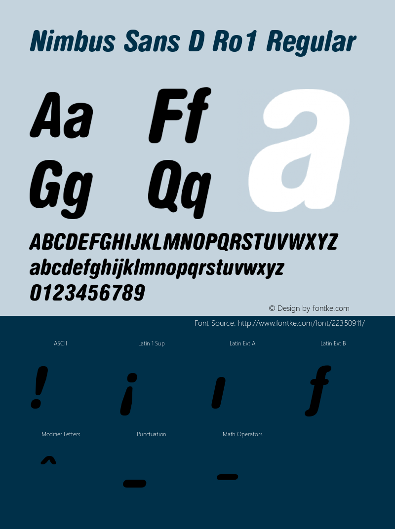 NimbusSansD-BlackCondensedItalicRo1 001.005 Font Sample