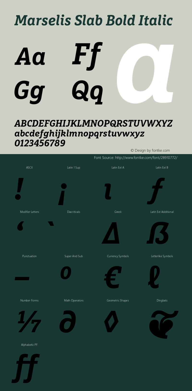 MarselisSlab-BoldItalic Version 7.504 Font Sample