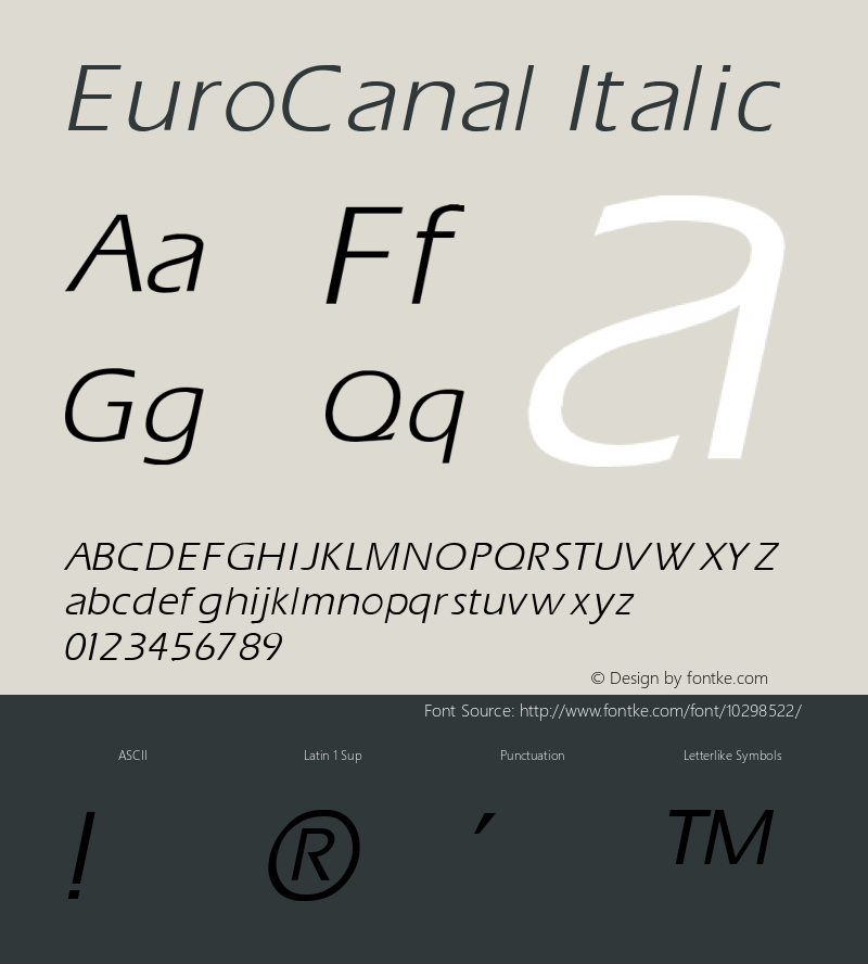 EuroCanal Italic 1.0 Sun Oct 03 10:42:29 1993 Font Sample