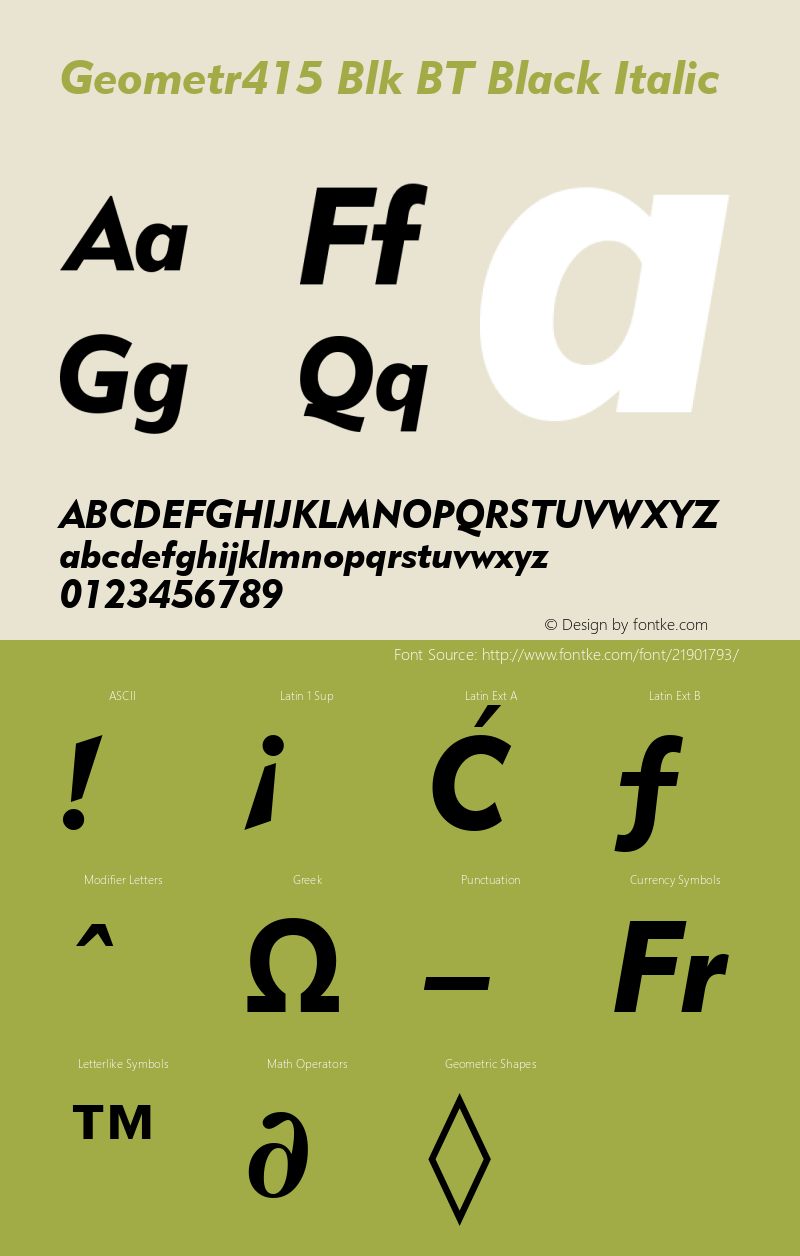 Geometric 415 Black Italic BT mfgpctt-v1.52 Tuesday, January 26, 1993 2:25:58 pm (EST) Font Sample