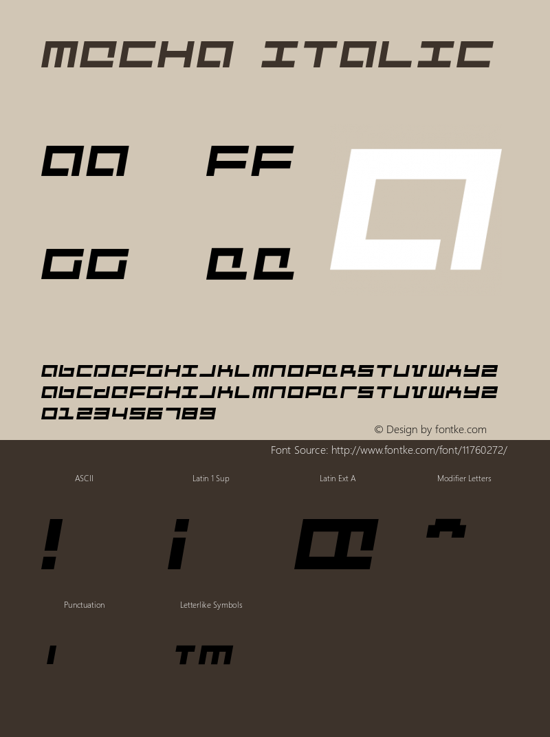 Mecha Italic Version 1.0; 2001 Font Sample