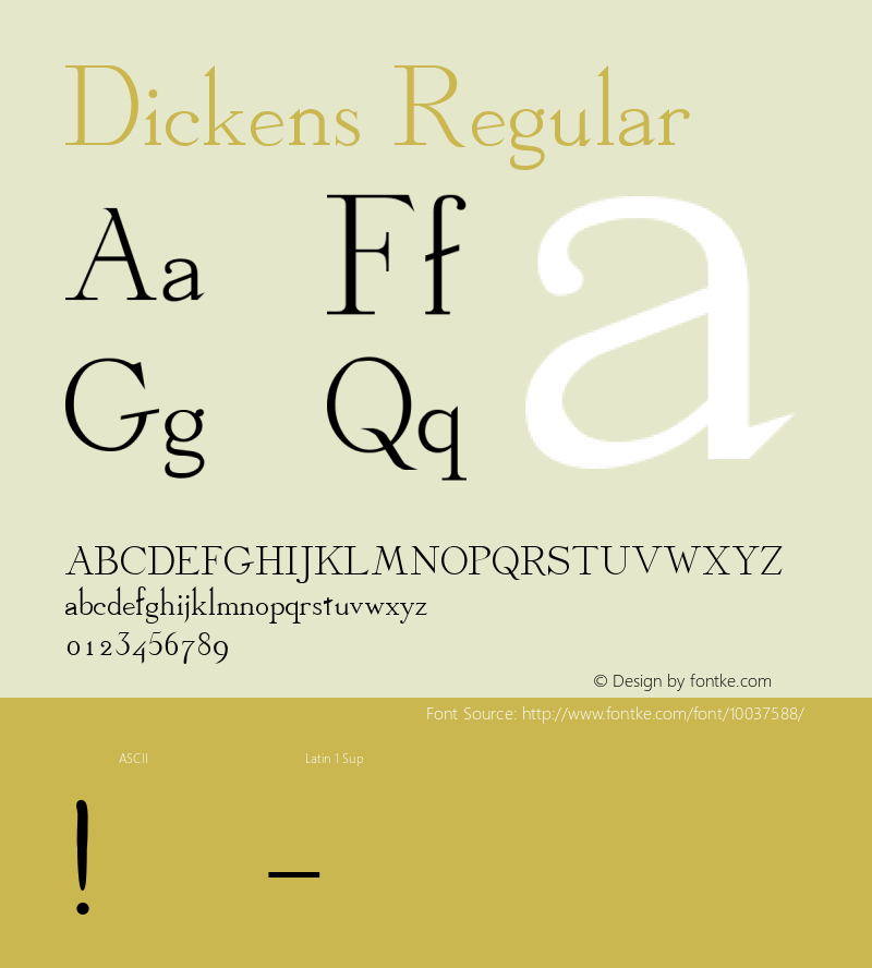 Dickens Regular Altsys Fontographer 3.5  3/14/92 Font Sample