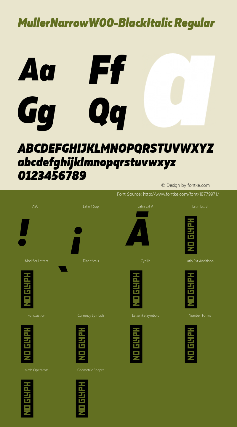 MullerNarrowW00-BlackItalic Regular Version 1.00 Font Sample