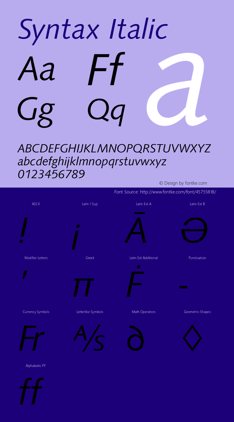 Syntax Italic Version 1.00 Font Sample