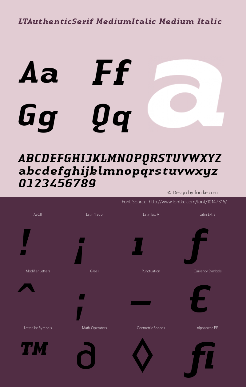 LTAuthenticSerif MediumItalic Medium Italic Version 001.000 Font Sample