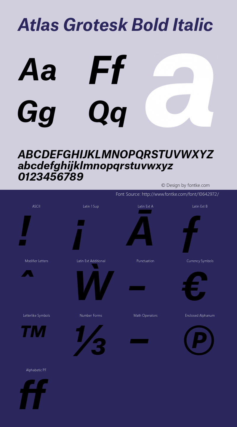 Atlas Grotesk Bold Italic Version 1.001;PS 1.001;hotconv 1.0.57;makeotf.lib2.0.21895 Font Sample