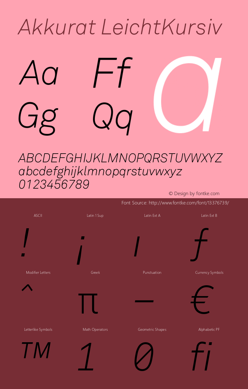 Akkurat LeichtKursiv Version 001.000 Font Sample