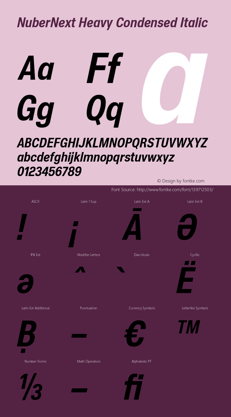 NuberNext Heavy Condensed Italic Version 001.002 February 2020 Font Sample