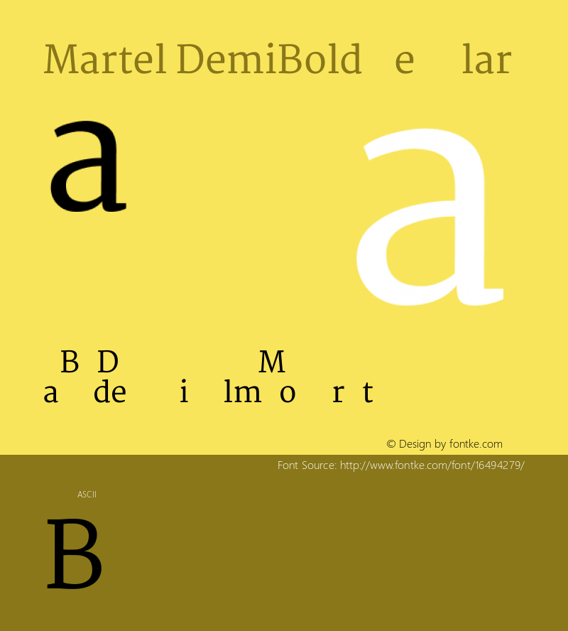 Martel DemiBold Regular Version 1.001; ttfautohint (v1.1) -l 5 -r 5 -G 72 -x 0 -D latn -f none -w gGD -W -c Font Sample