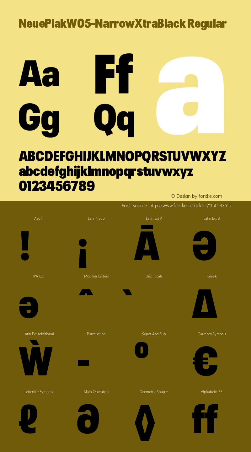 Neue Plak W05 Narrow ExtraBlack Version 1.00 Font Sample