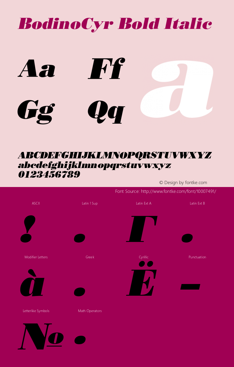 BodinoCyr Bold Italic Version 1.01 Font Sample