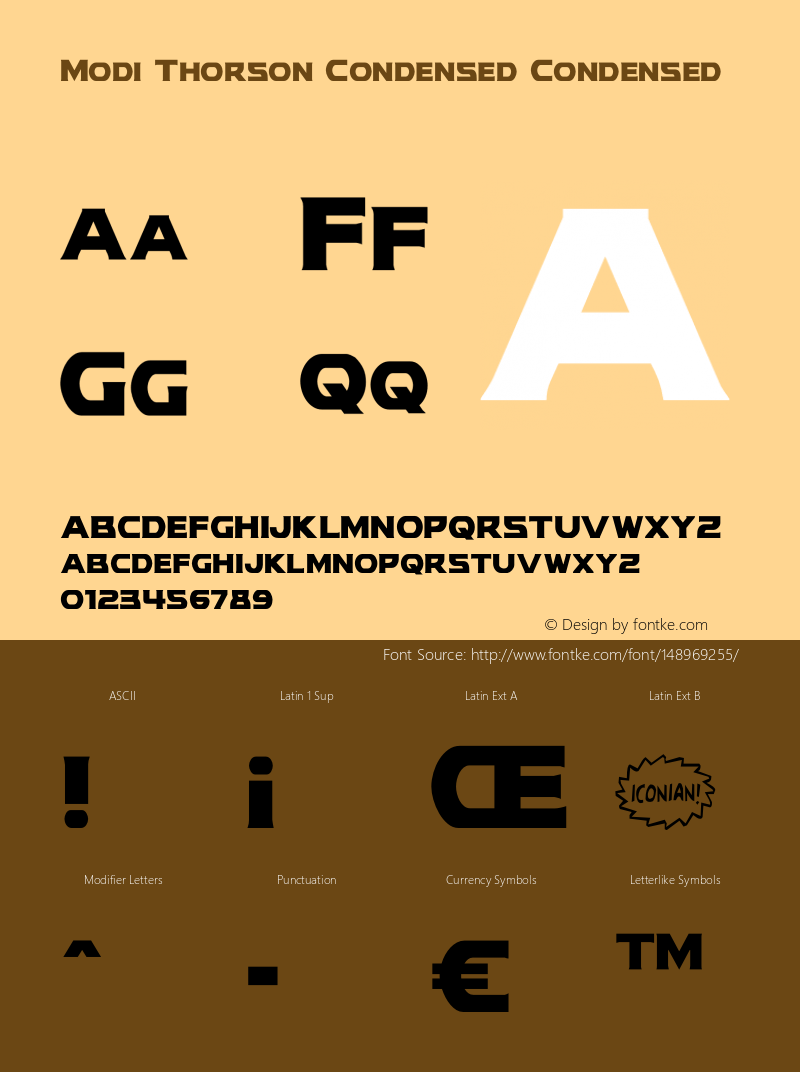 Modi Thorson Condensed Version 1.2; 2019 Font Sample