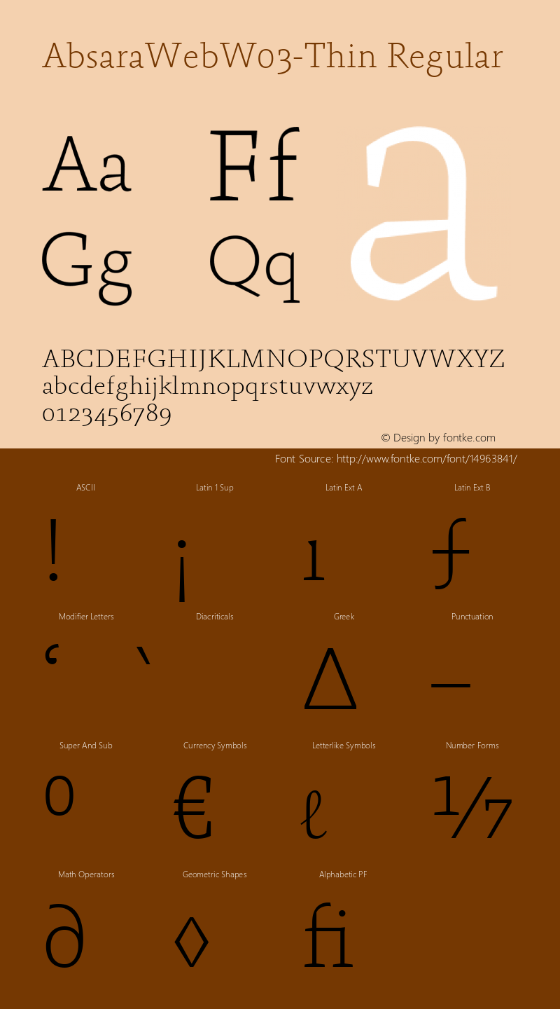 AbsaraWebW03-Thin Regular Version 7.504 Font Sample