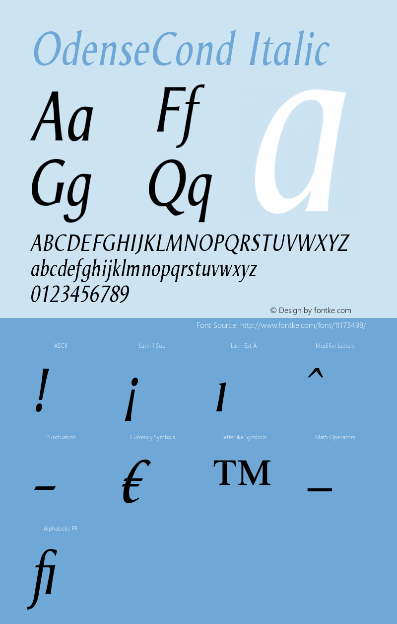 OdenseCond Italic Version 005.000 Font Sample