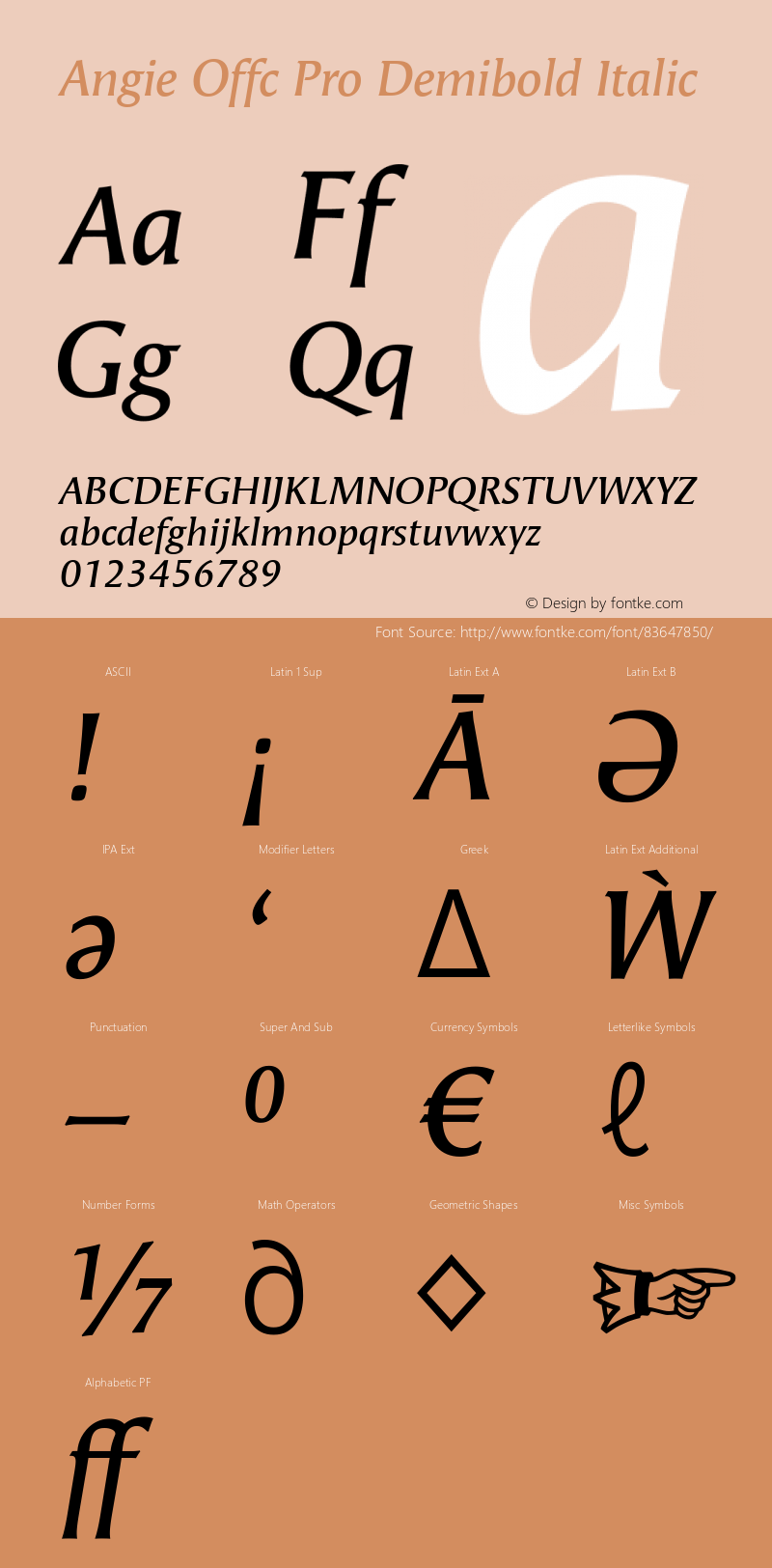 Angie Offc Pro Demibold Italic Version 7.504; 2010; Build 1003 Font Sample