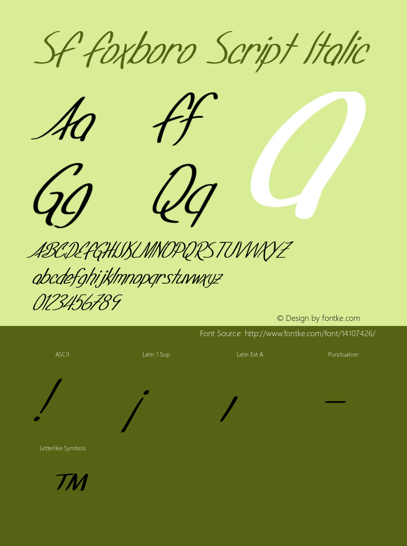 SF Foxboro Script Italic Version ver 1.0; 2000. Freew Font Sample