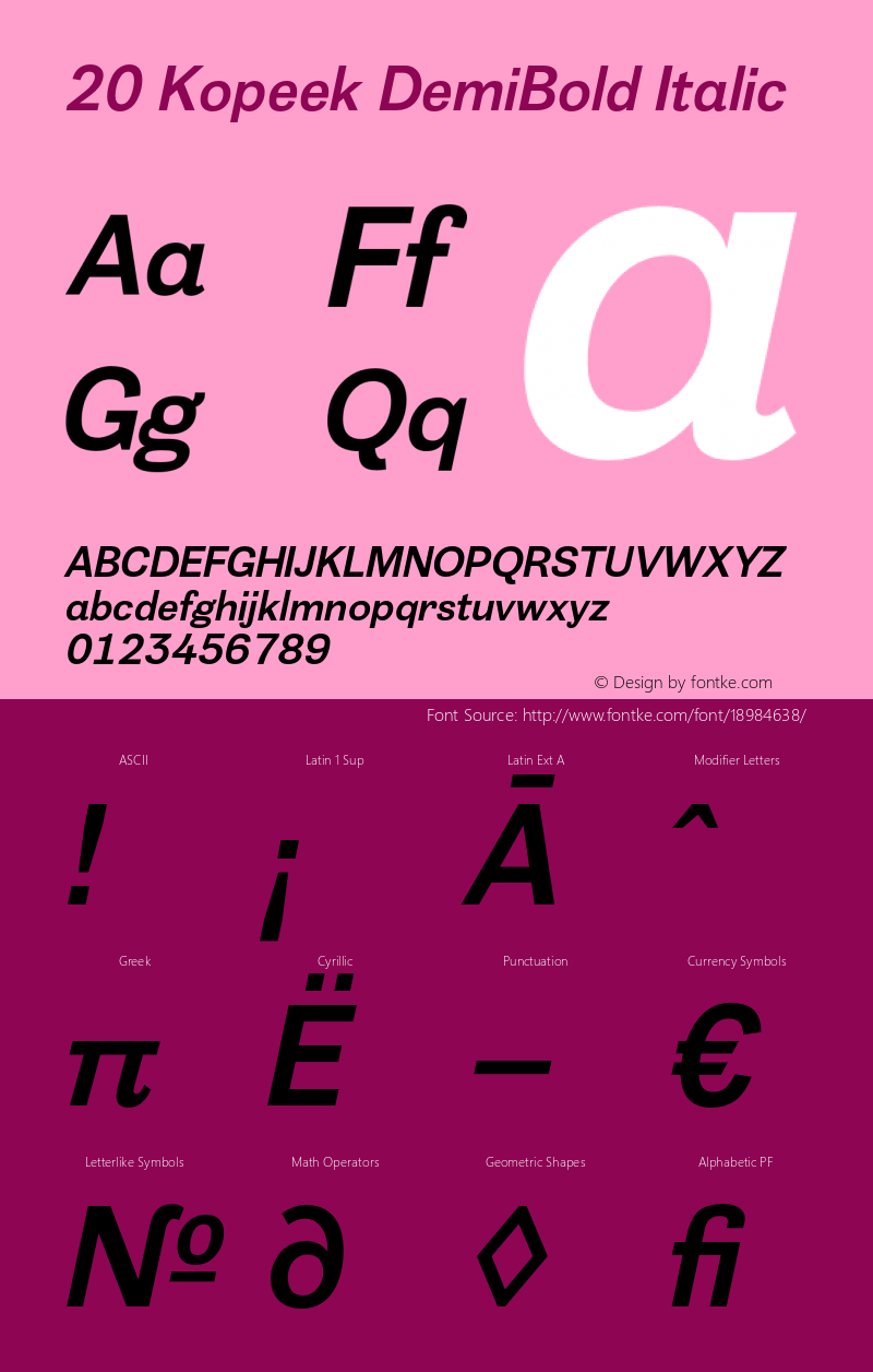 20 Kopeek DemiBold Italic Version 1.000 Font Sample