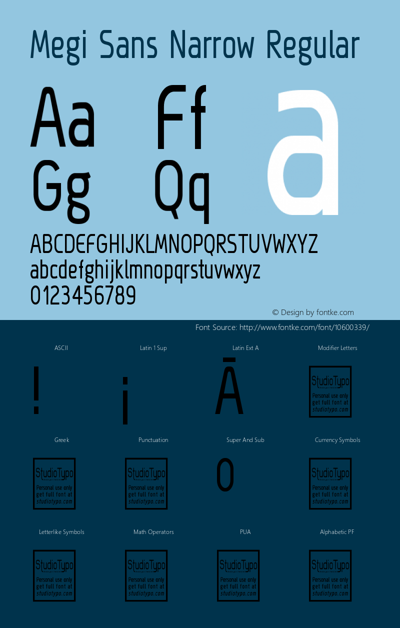Megi Sans Narrow Regular Version 1.00 October 12, 2014, initial release Font Sample