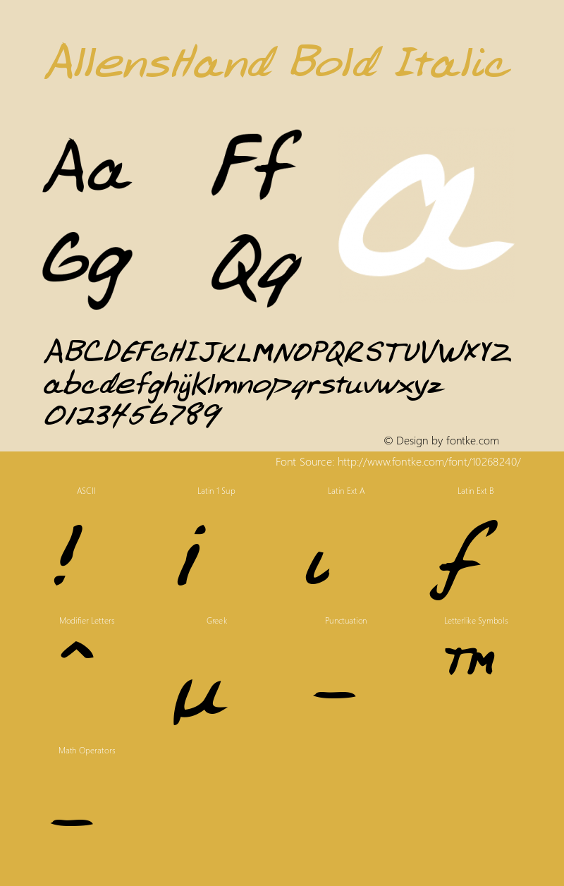 AllensHand Bold Italic WSI: 1/10/98 Font Sample