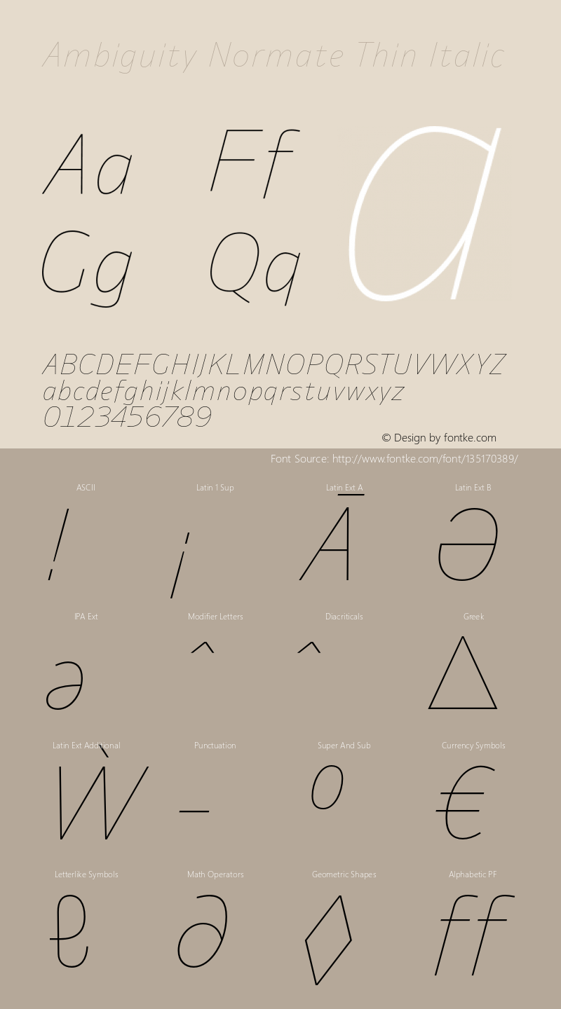 Ambiguity Normate Thin It Version 1.00, build 10, s3 Font Sample