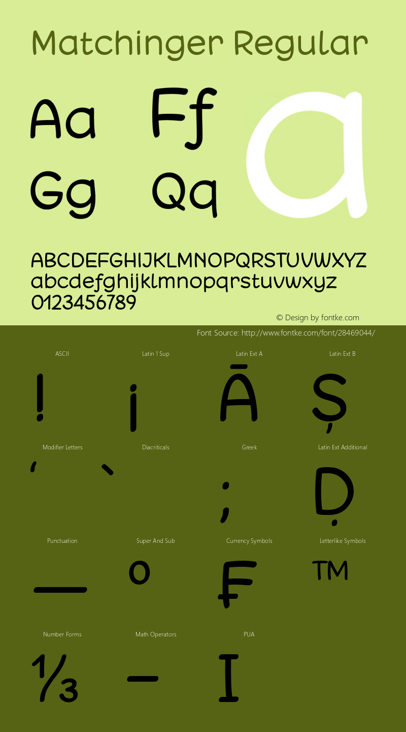 Matchinger Version 1.00;January 21, 2019 Font Sample