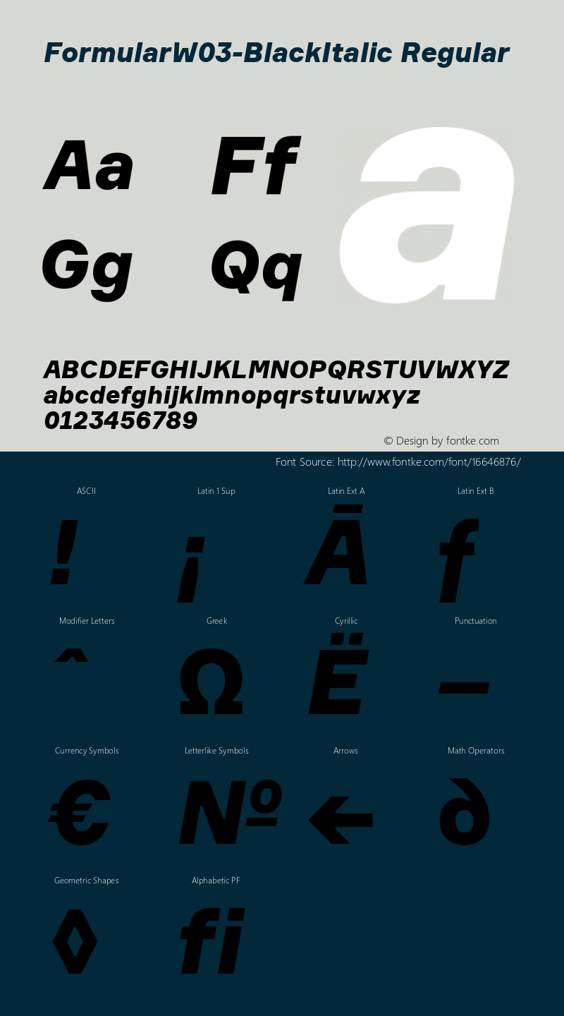 FormularW03-BlackItalic Regular Version 1.10 Font Sample