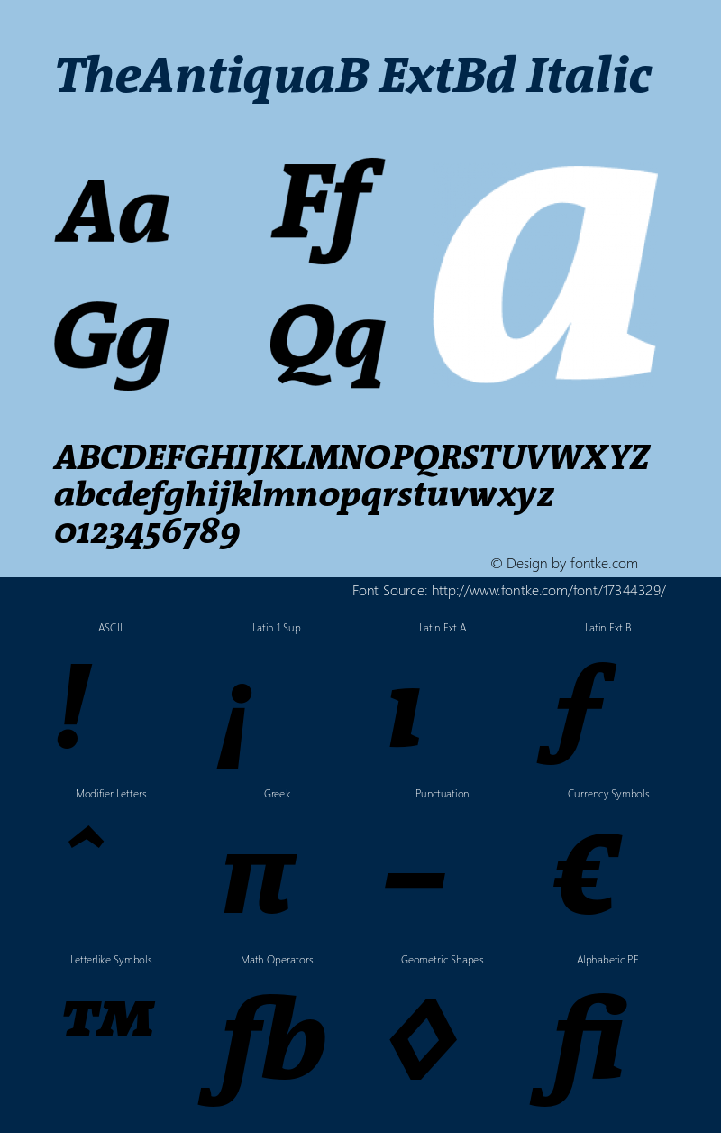 TheAntiquaB ExtBd Italic 001.000 Font Sample