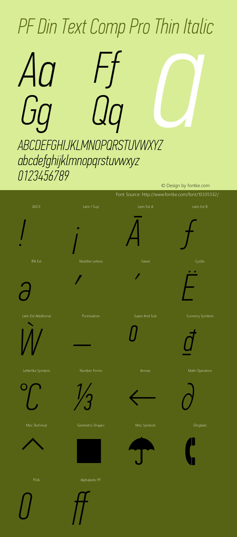 PF Din Text Comp Pro Thin Italic Version 2.005 2005 Font Sample