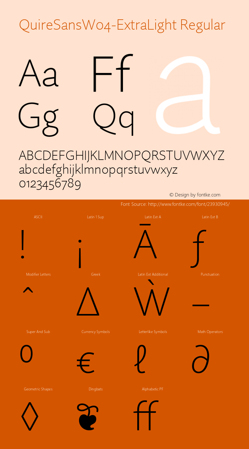 Quire Sans W04 ExtraLight Version 1.00 Font Sample