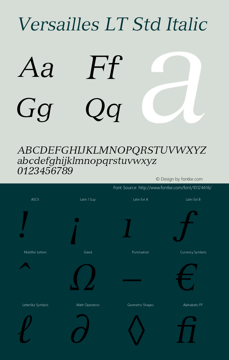 Versailles LT Std Italic OTF 1.029;PS 001.003;Core 1.0.33;makeotf.lib1.4.1585 Font Sample