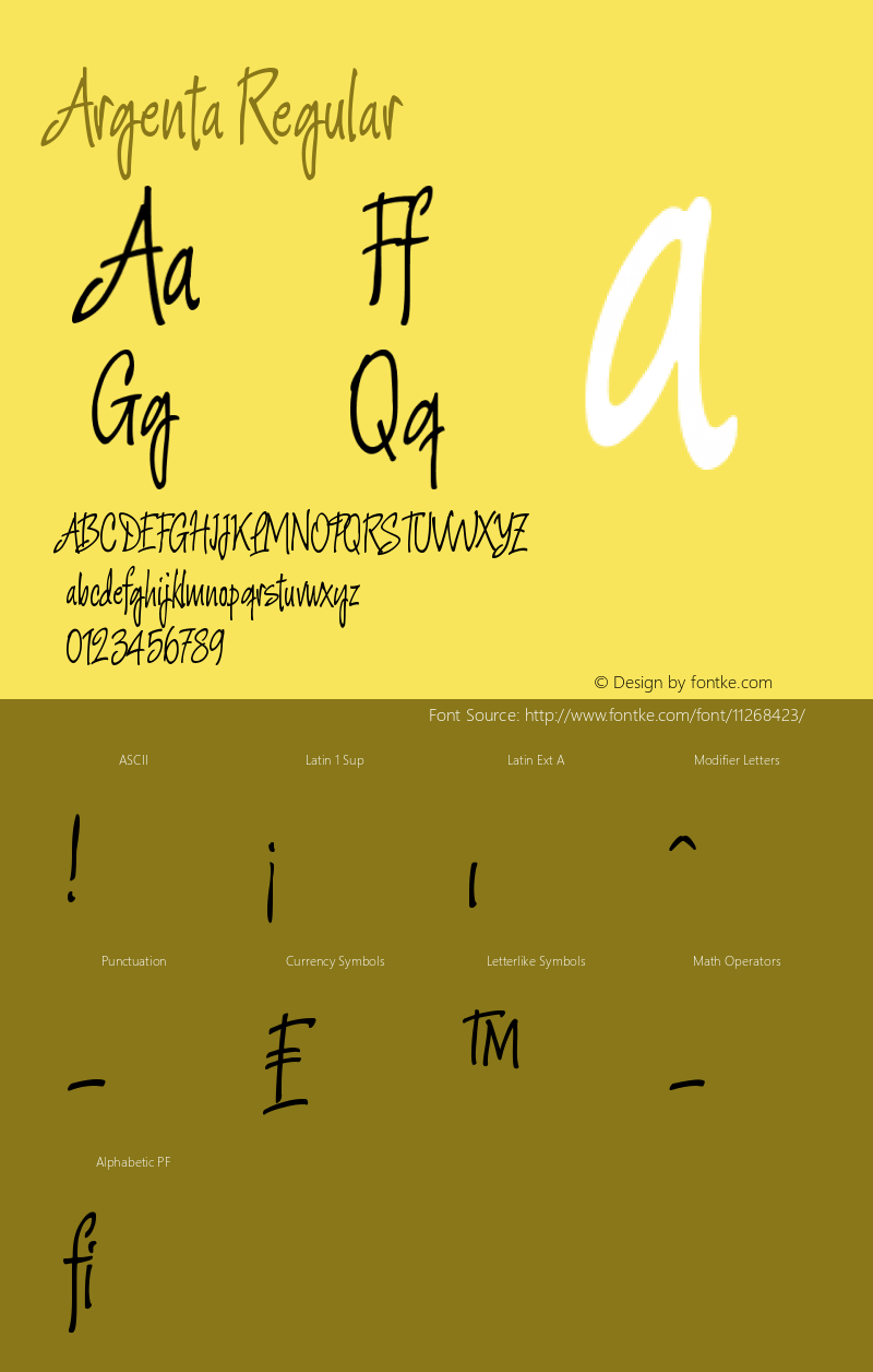 Argenta Regular Version 001.000 Font Sample