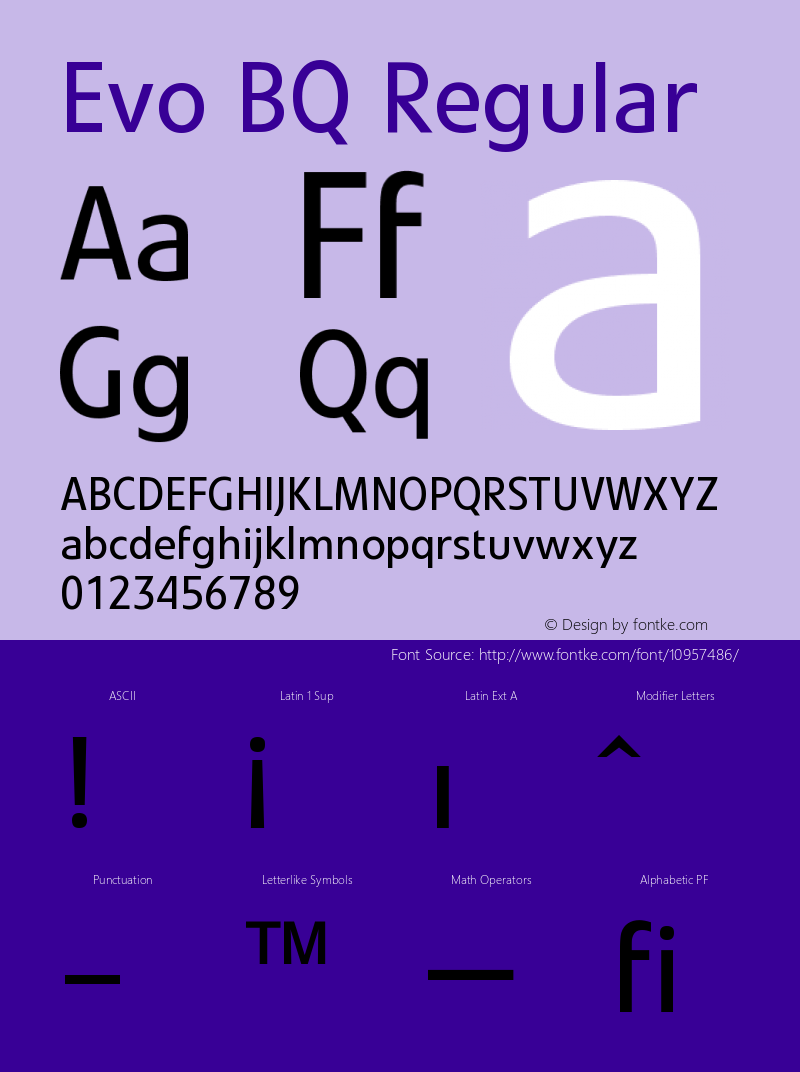 Evo BQ Regular Version 001.000 Font Sample