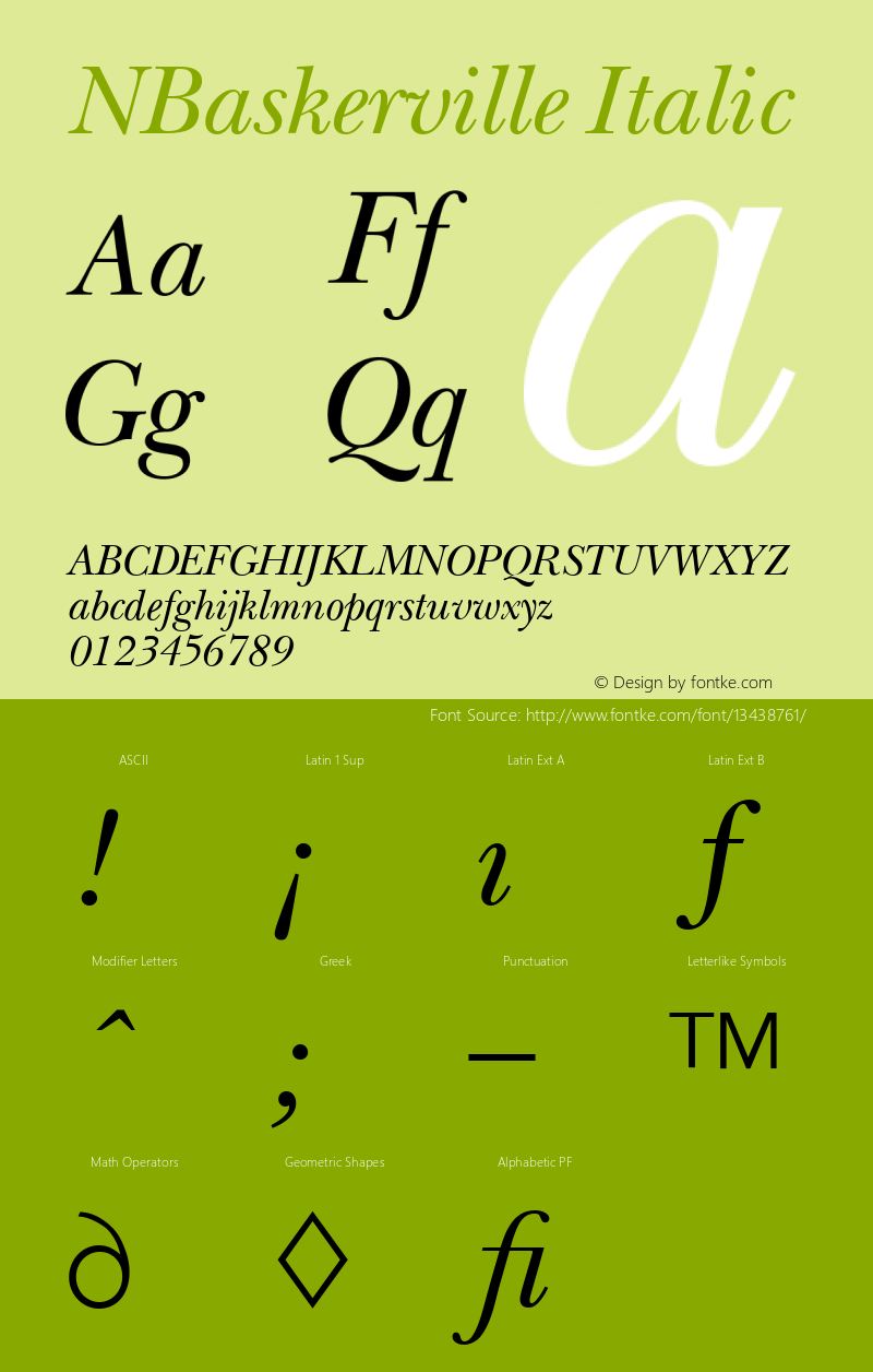 NBaskerville Italic Version 4.00 April 13, 2007 Font Sample