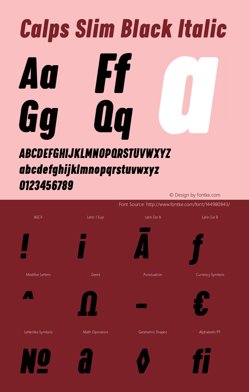 Calps Slim Black Italic Version 1.000 Font Sample