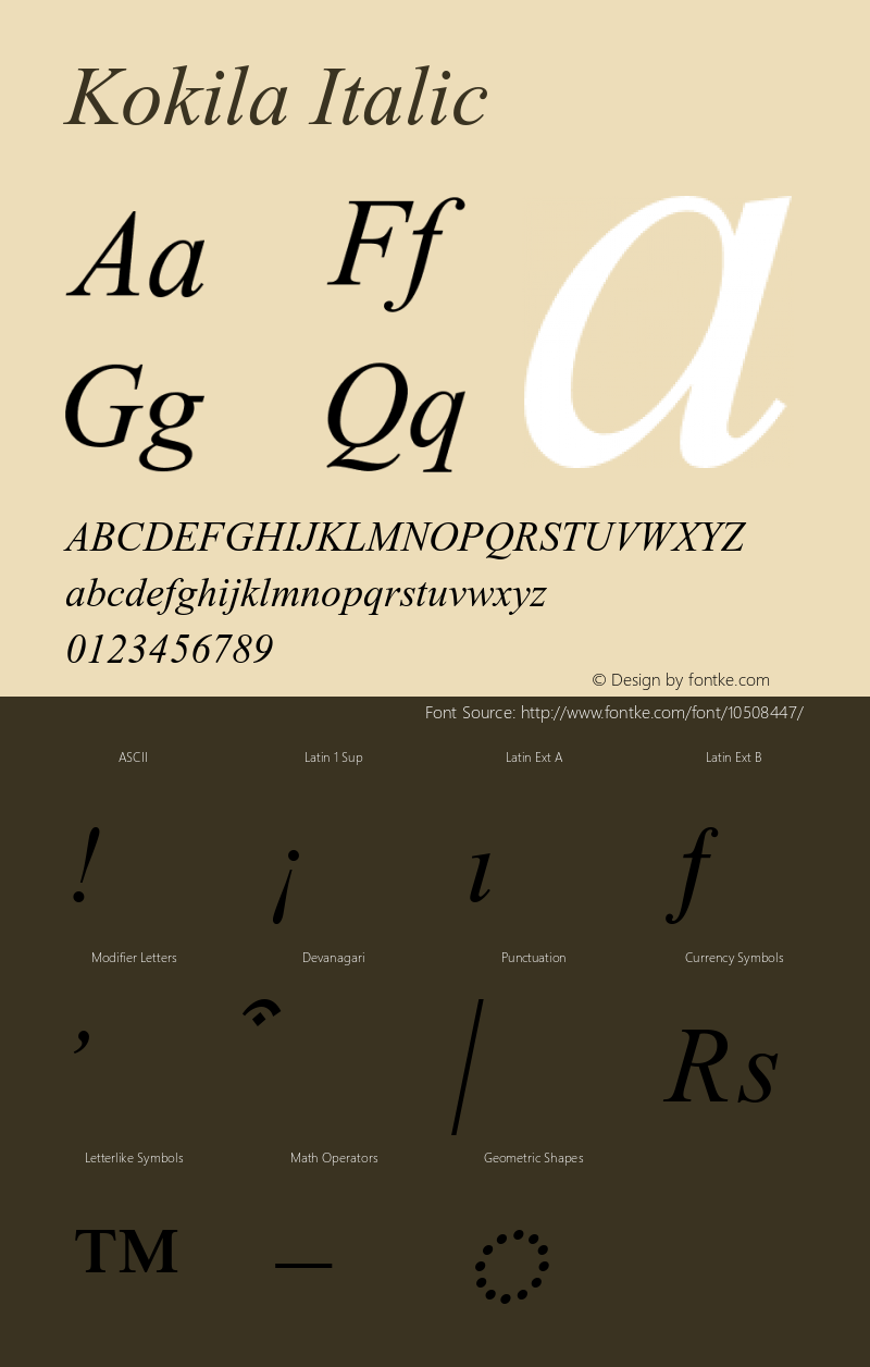 Kokila Italic Version 6.00 Font Sample