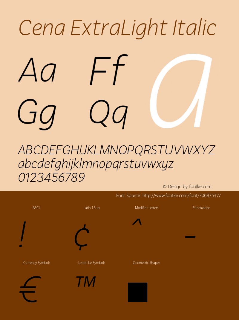 Cena-ExtraLightItalic Version 1.000;hotconv 1.0.109;makeotfexe 2.5.65596 Font Sample