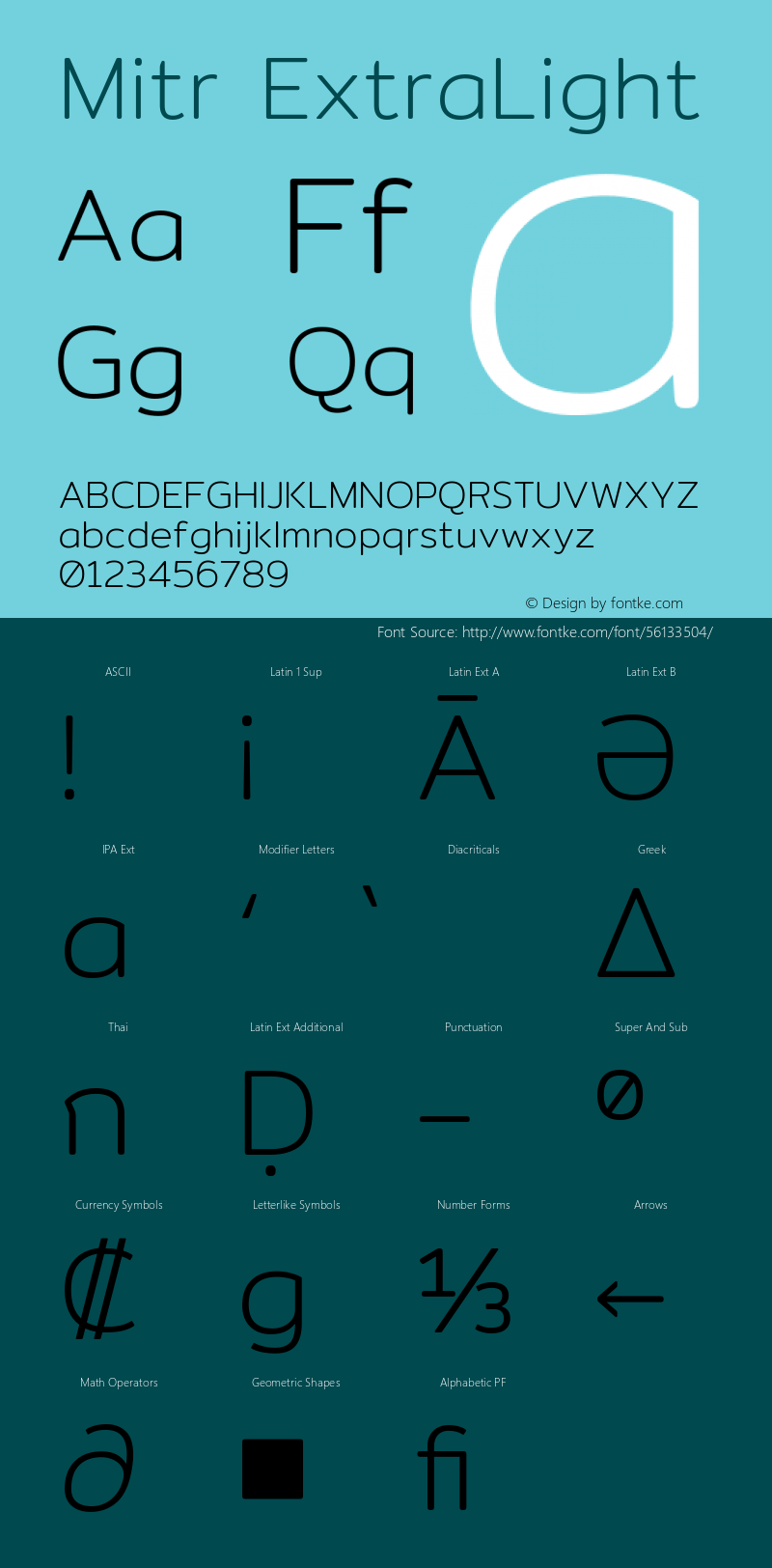 Mitr ExtraLight Version 1.001 Font Sample