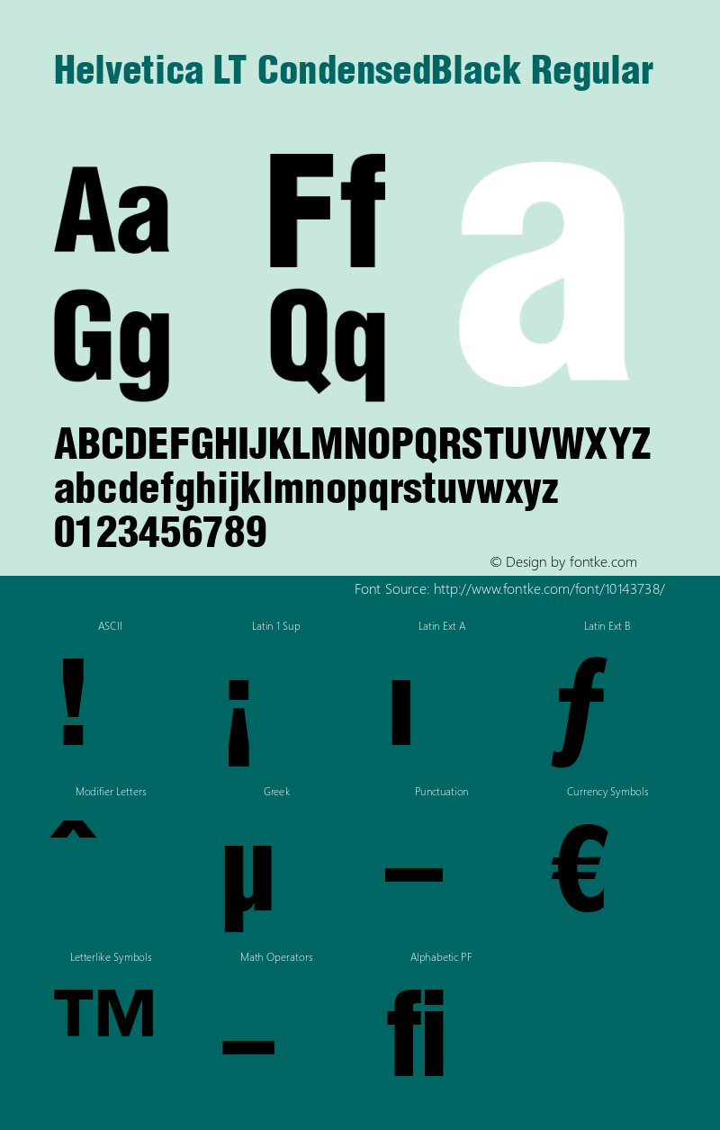 Helvetica LT CondensedBlack Regular Version 6.1; 2002 Font Sample