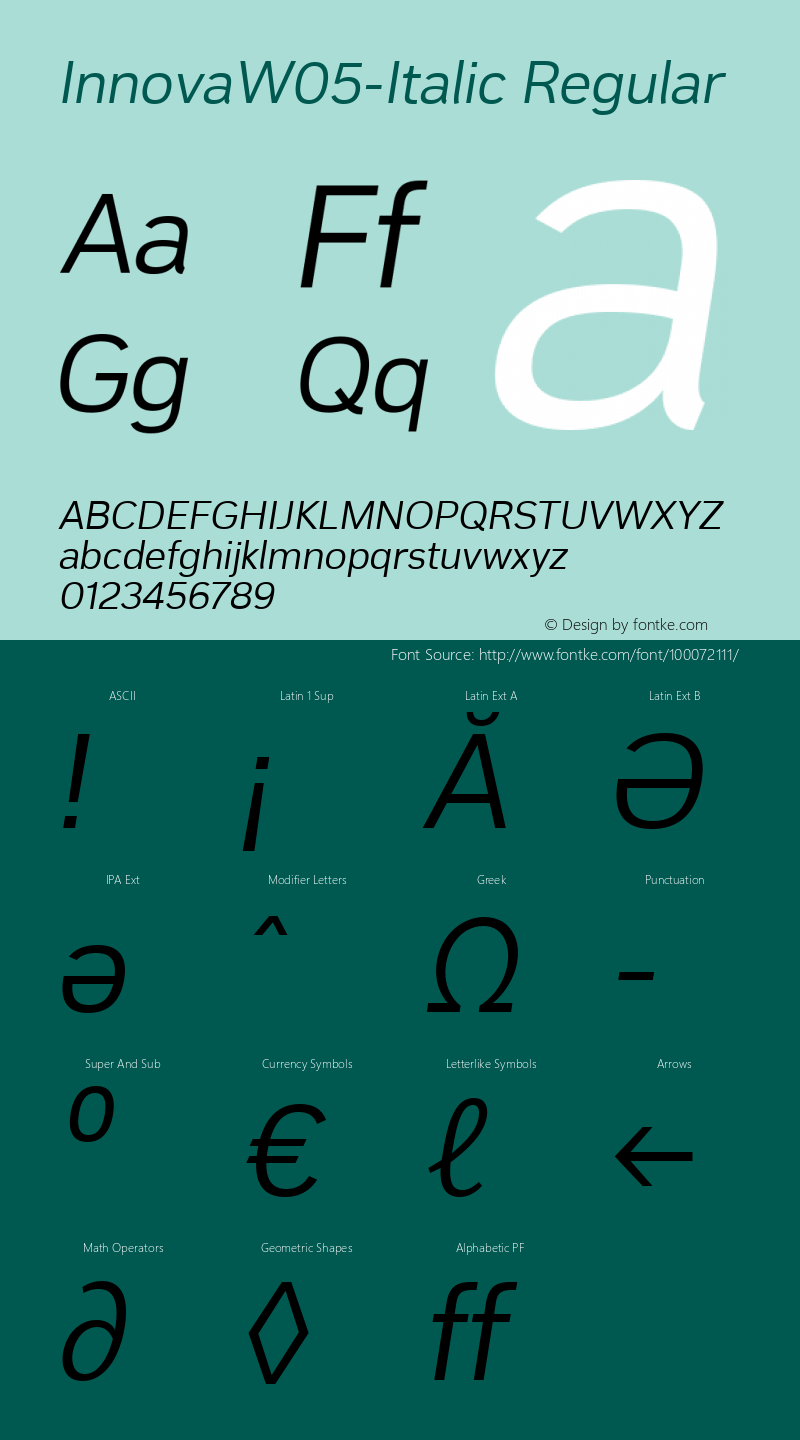 Innova W05 Italic Version 1.50 Font Sample