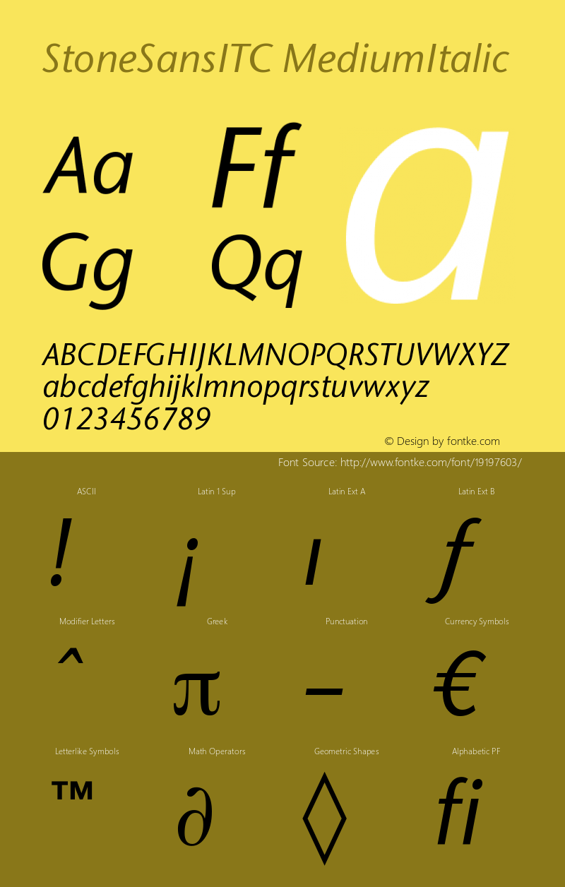 Stone Sans ITC Medium Italic Version 005.000 Font Sample