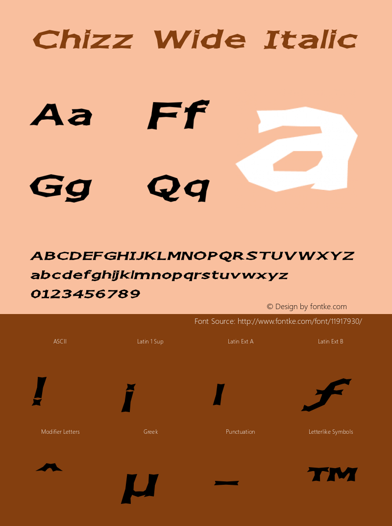 Chizz Wide Italic 1.4 Font Sample
