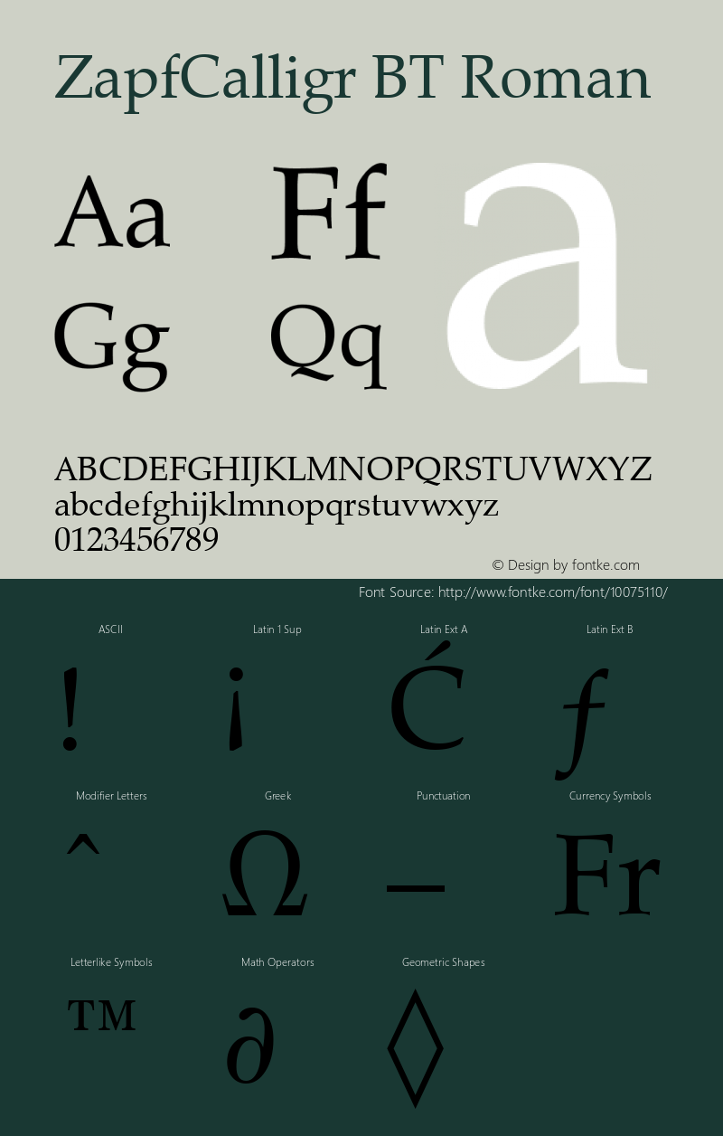 ZapfCalligr BT Roman mfgpctt-v4.4 Dec 14 1998 Font Sample