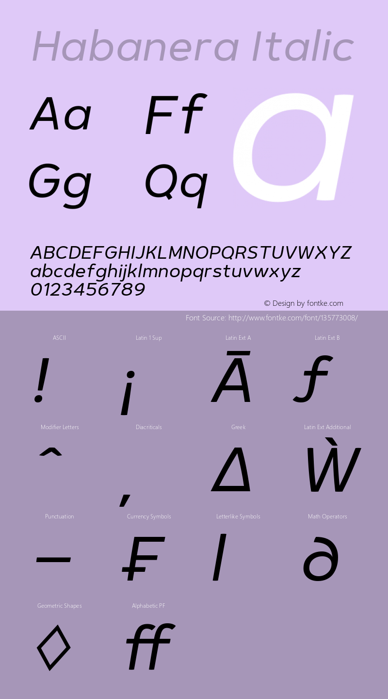 Habanera Italic 1.0 Font Sample