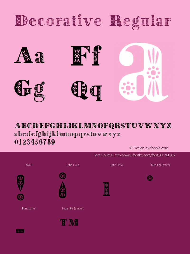 Decorative Regular Macromedia Fontographer 4.1.4 5/14/98 Font Sample