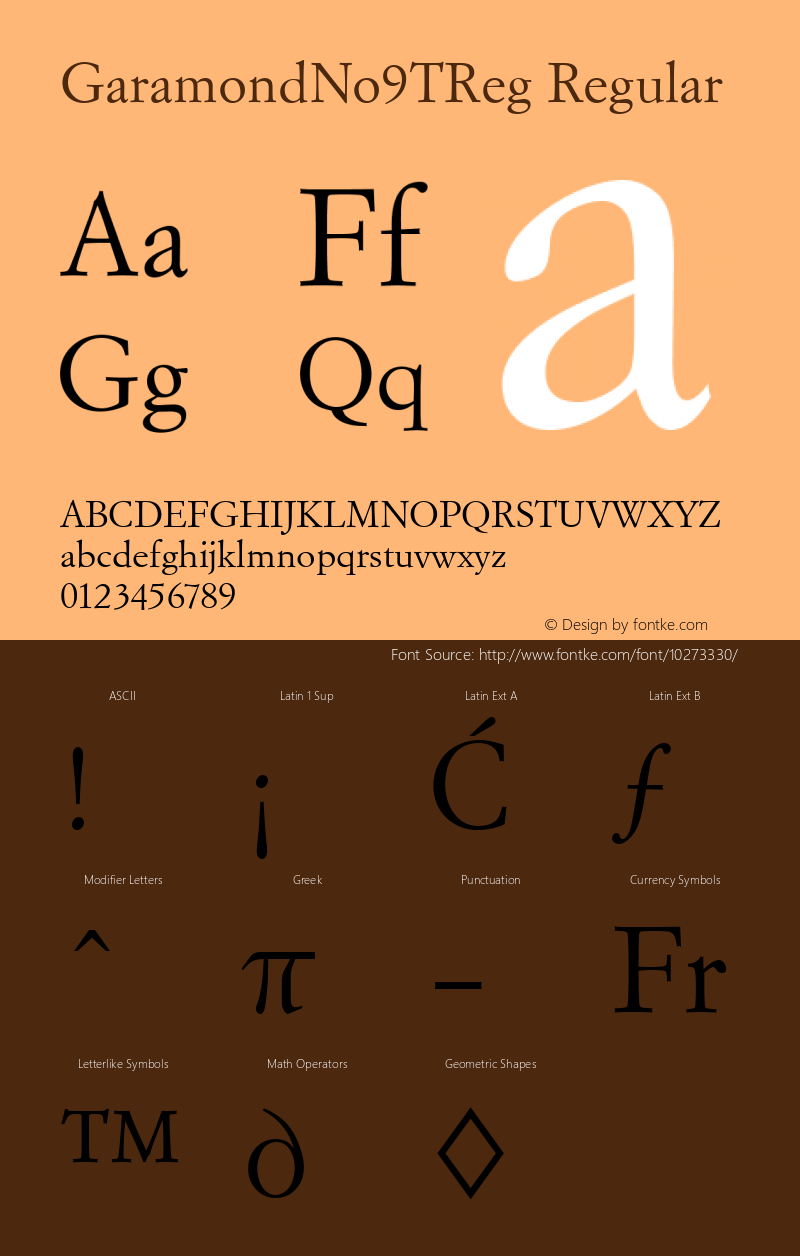 GaramondNo9TReg Regular Version 001.005 Font Sample