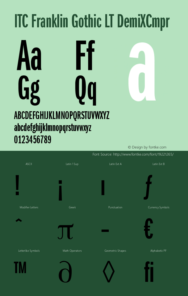 ITC Franklin Gothic LT Demi Extra Compressed Version 006.000 Font Sample