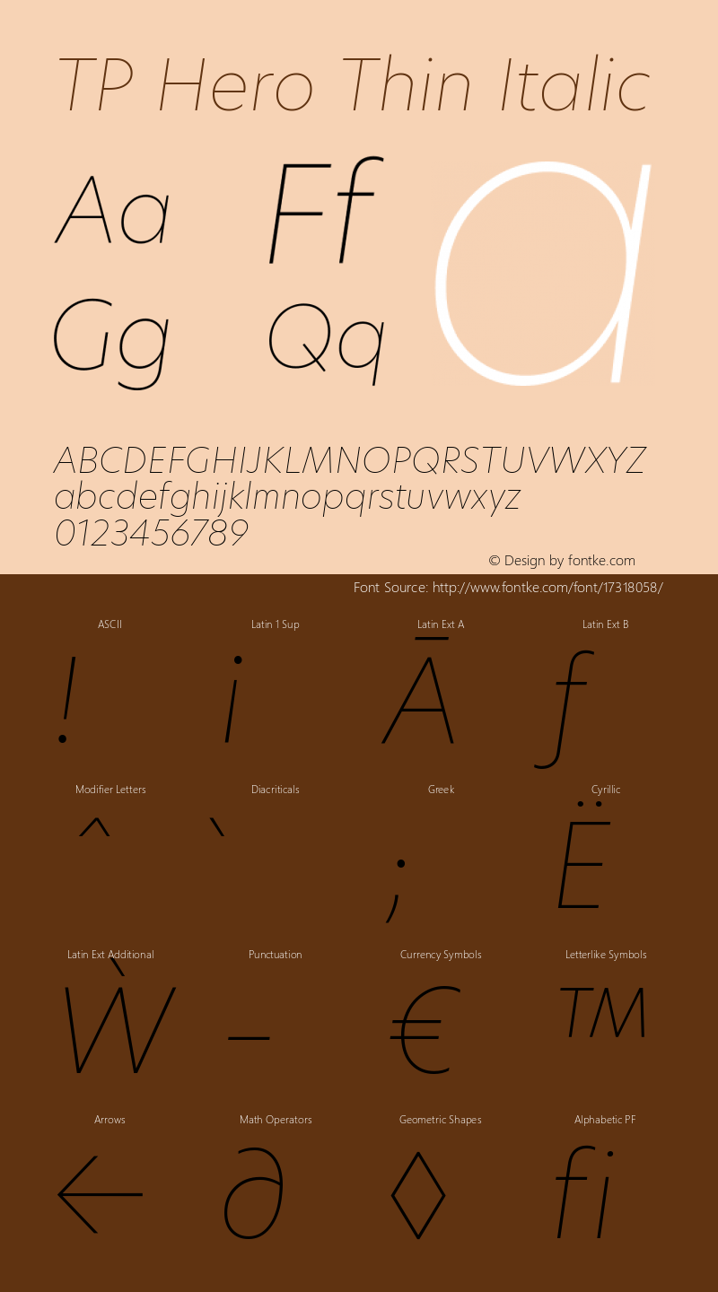 TP Hero Thin Italic Version 1.000;PS 001.000;hotconv 1.0.70;makeotf.lib2.5.58329 Font Sample