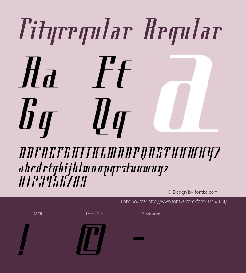 Cityregular Regular Macromedia Fontographer 4.1J 04.7.11 Font Sample