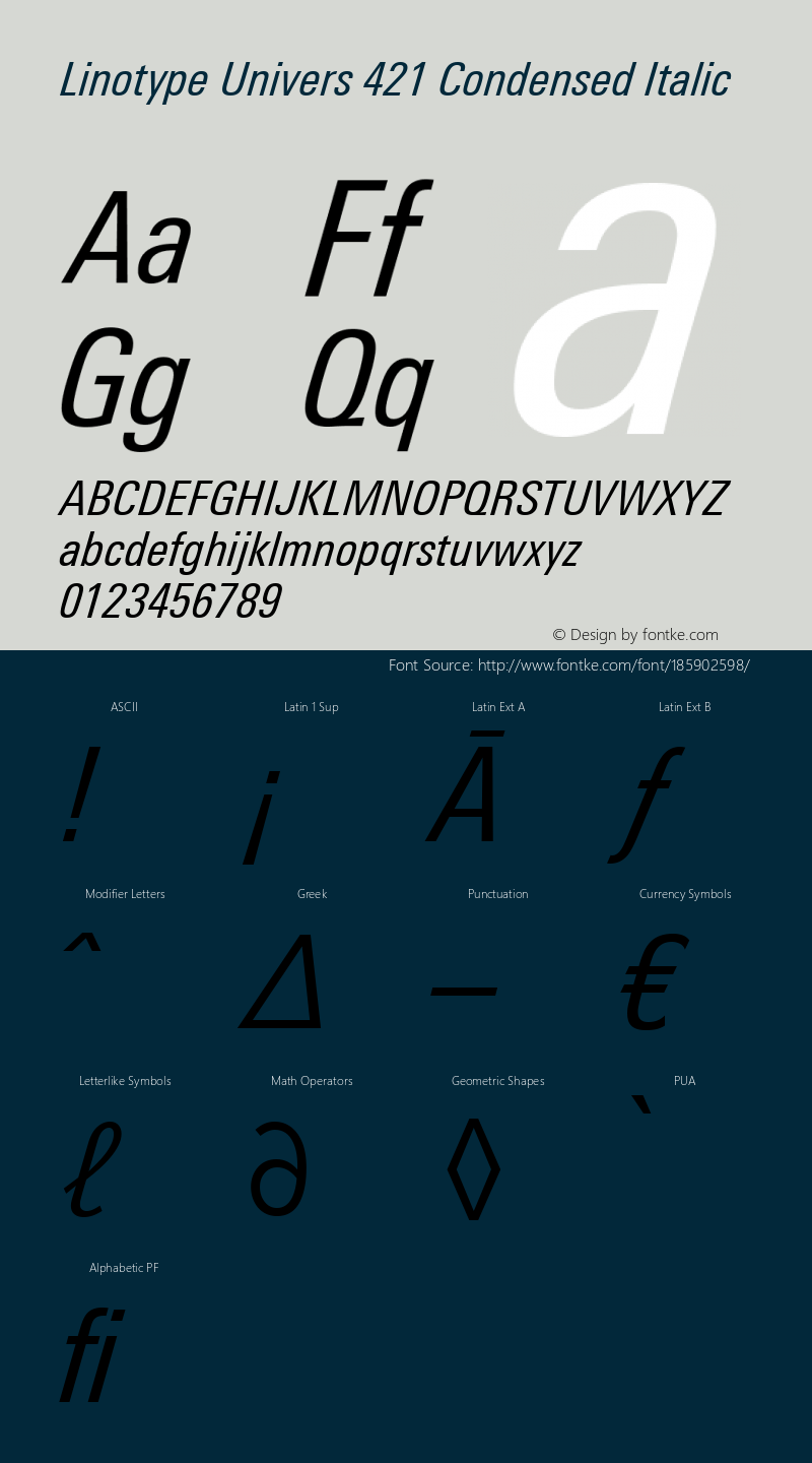 Linotype Univers 421 Condensed Italic Version 1.31图片样张